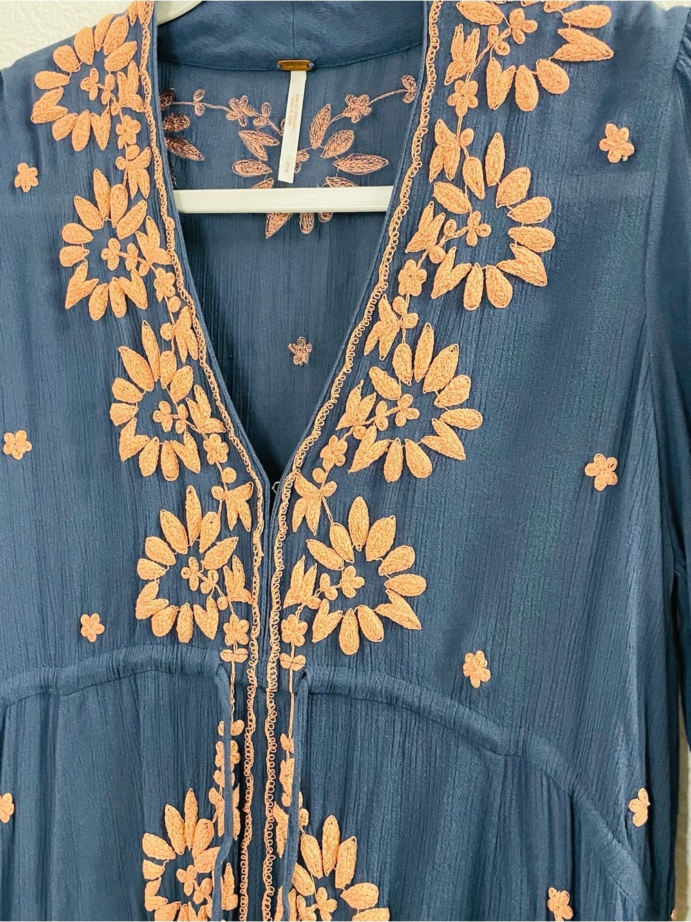 Free People Blue Pink Embroidered Fable Midi Dress | Small - Picture 2 of 8